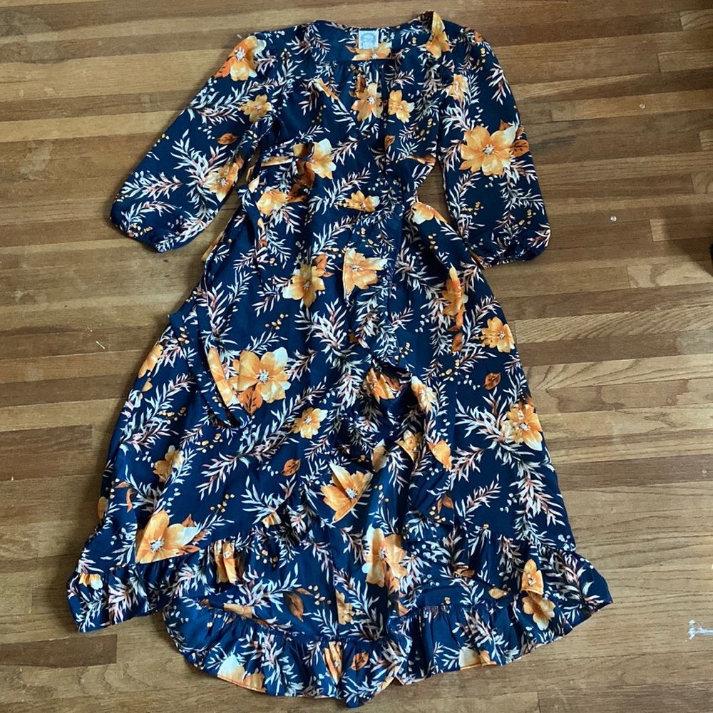Blue Rain floral wrap dress